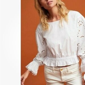 Anthropologie White Eyelet Ruffle Blouse
